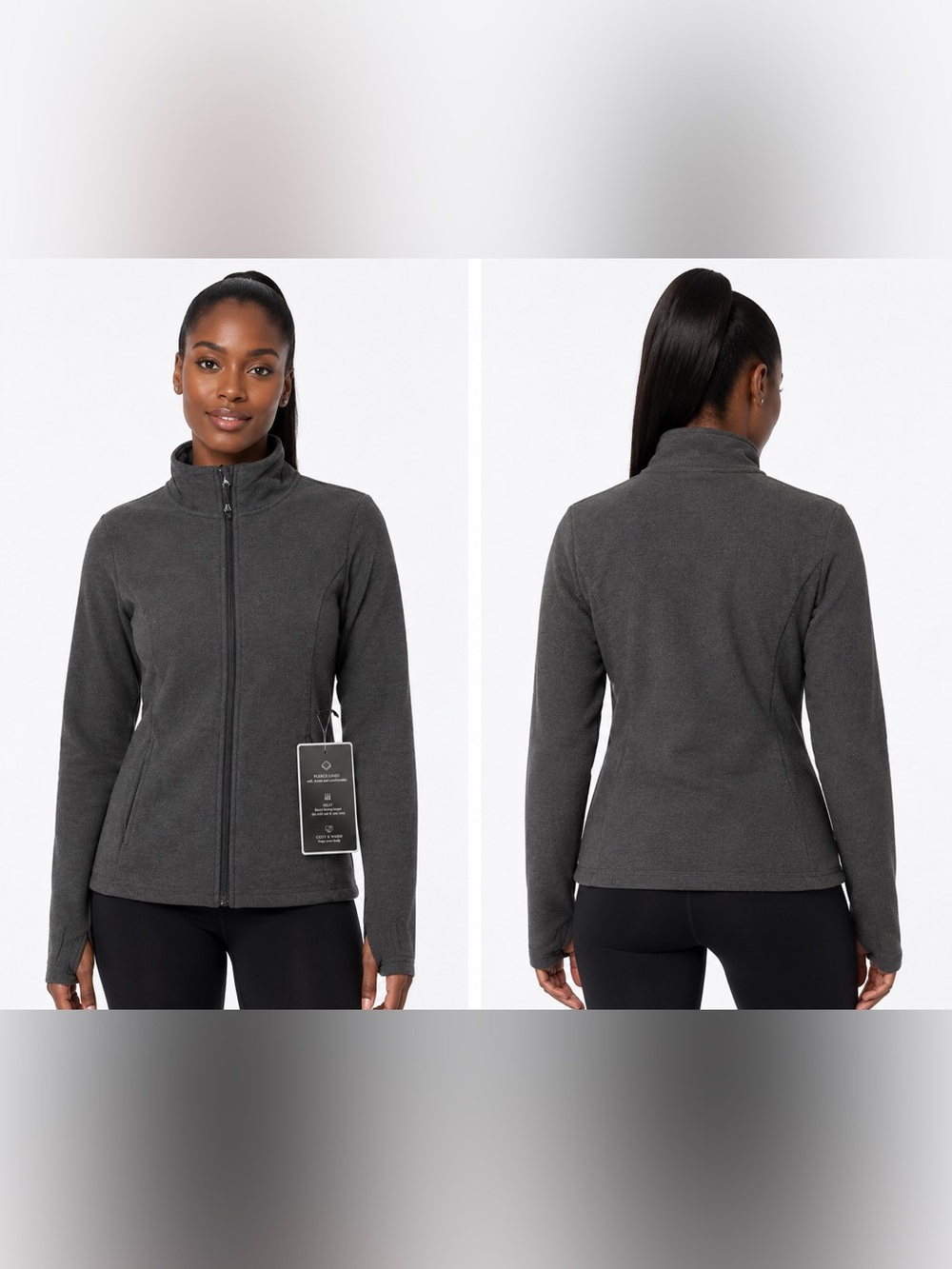 Womens Charcoal Fleece Zip-Up Jacket